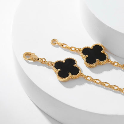 [Rani Jewelry]CLOVER 10 MOTIFS ONYX NECKLACE