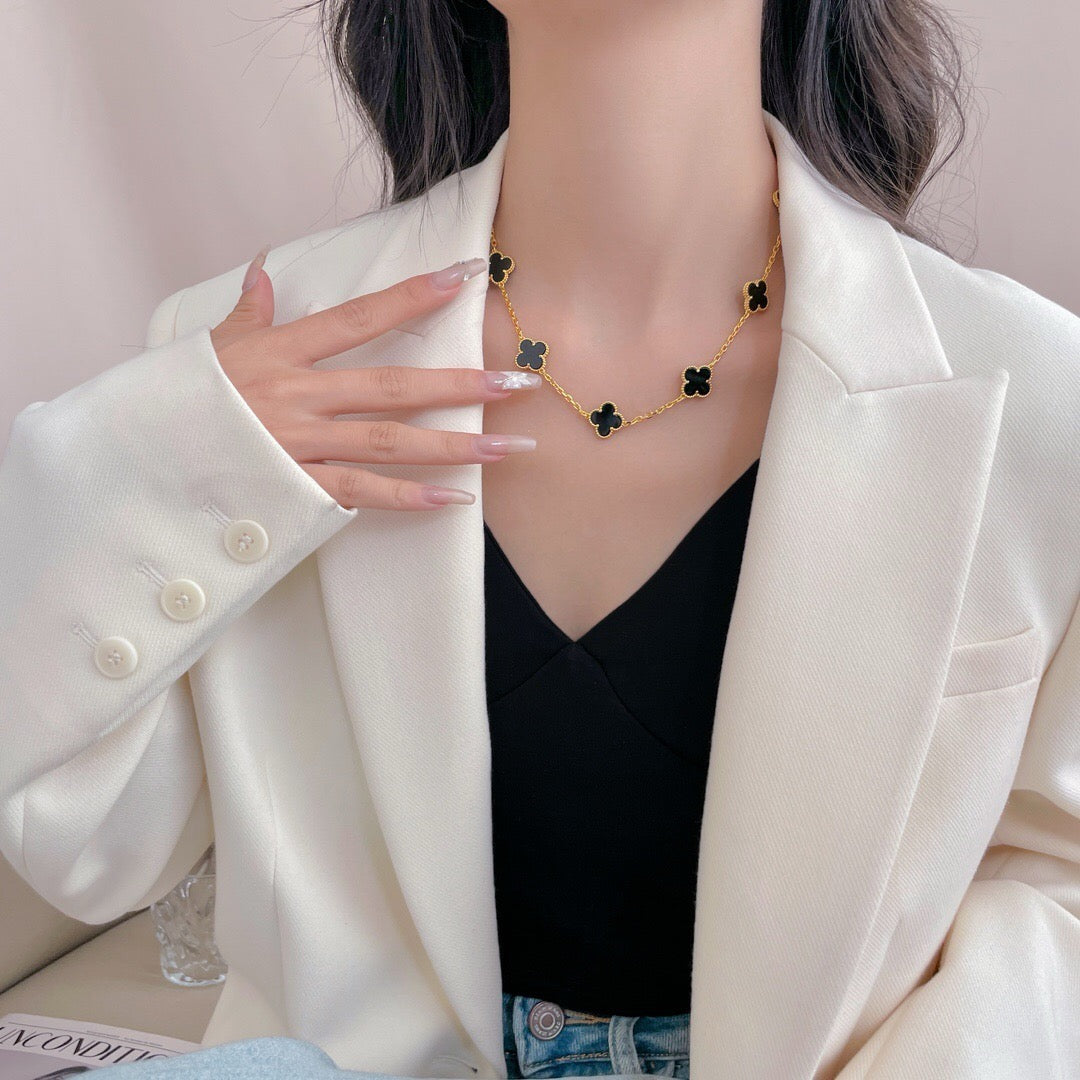 [Rani Jewelry]CLOVER 10 MOTIFS ONYX NECKLACE