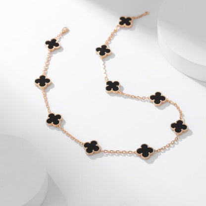 [Rani Jewelry]CLOVER 10 MOTIFS ONYX NECKLACE