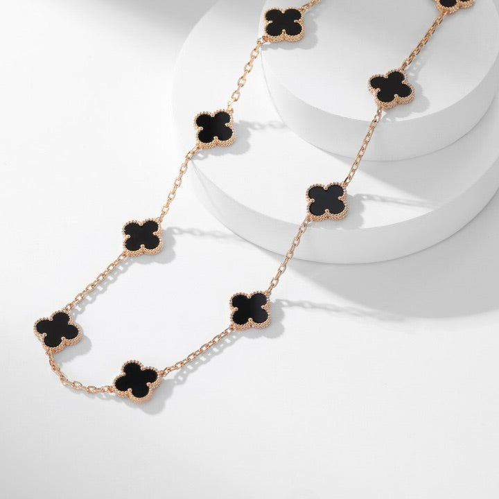 [Rani Jewelry]CLOVER 10 MOTIFS ONYX NECKLACE