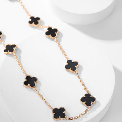 [Rani Jewelry]CLOVER 10 MOTIFS ONYX NECKLACE