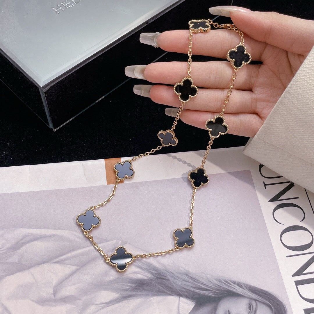 [Rani Jewelry]CLOVER 10 MOTIFS ONYX NECKLACE
