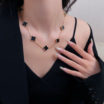 [Rani Jewelry]CLOVER 10 MOTIFS ONYX NECKLACE