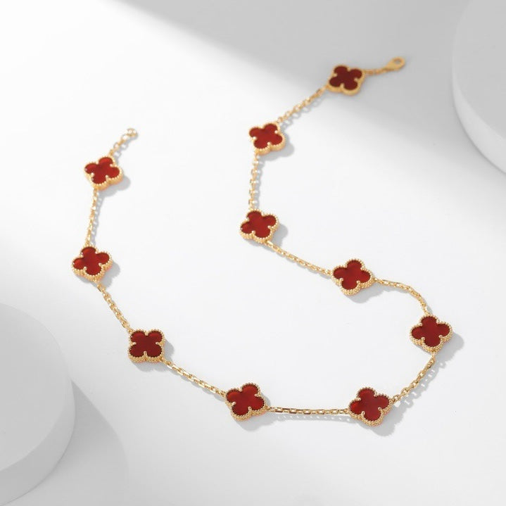 [Rani Jewelry]CLOVER 10 MOTIFS CARNELIAN NECKLACE