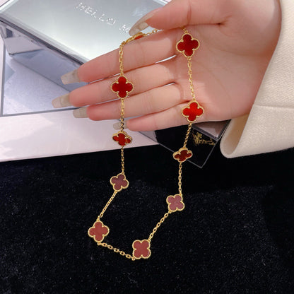 [Rani Jewelry]CLOVER 10 MOTIFS CARNELIAN NECKLACE