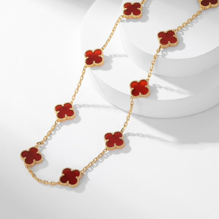 [Rani Jewelry]CLOVER 10 MOTIFS CARNELIAN NECKLACE