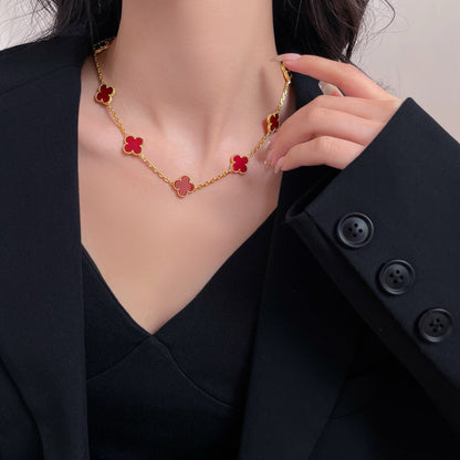 [Rani Jewelry]CLOVER 10 MOTIFS CARNELIAN NECKLACE
