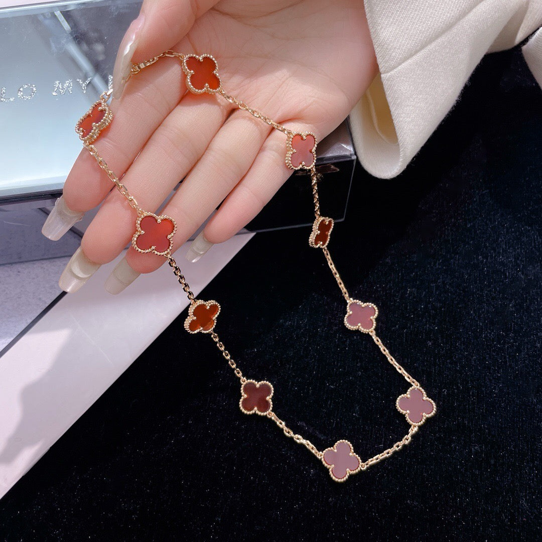 [Rani Jewelry]CLOVER 10 MOTIFS CARNELIAN NECKLACE