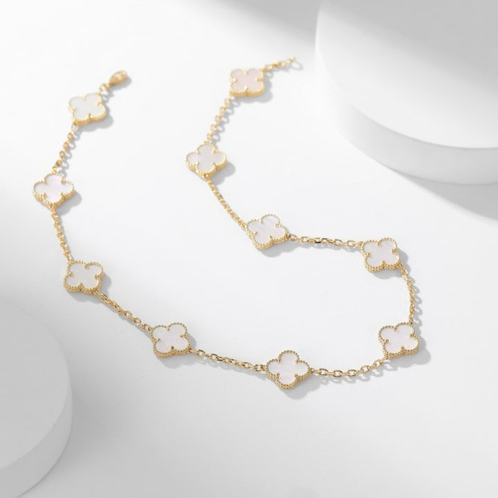 [Rani Jewelry]CLOVER 10 MOTIFS WHITE MOTHER OF PEARL NECKLACE