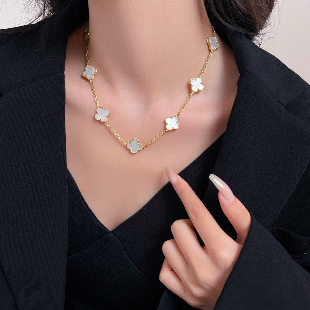 [Rani Jewelry]CLOVER 10 MOTIFS WHITE MOTHER OF PEARL NECKLACE