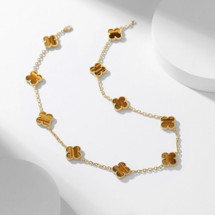 [Rani Jewelry]CLOVER 10 MOTIFS TIGER EYE NECKLACE