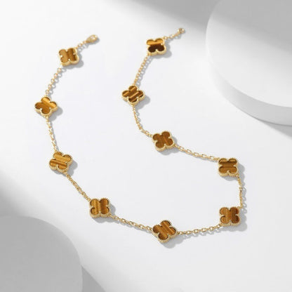 [Rani Jewelry]CLOVER 10 MOTIFS TIGER EYE NECKLACE