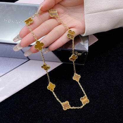 [Rani Jewelry]CLOVER 10 MOTIFS TIGER EYE NECKLACE