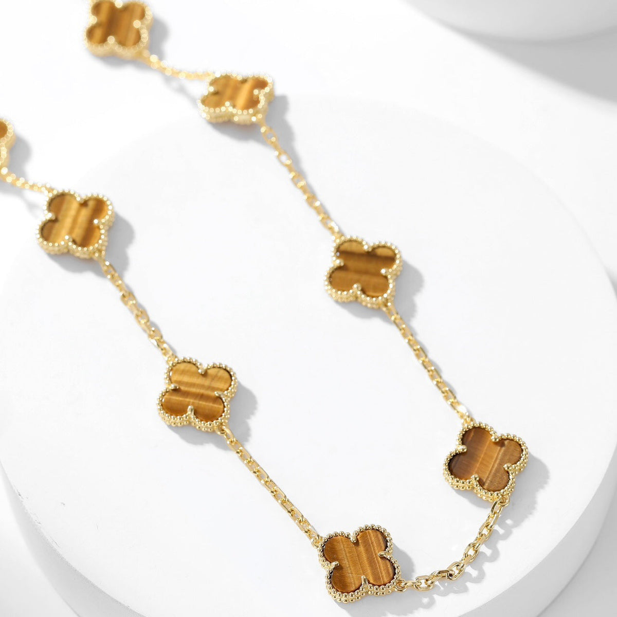 [Rani Jewelry]CLOVER 10 MOTIFS TIGER EYE NECKLACE