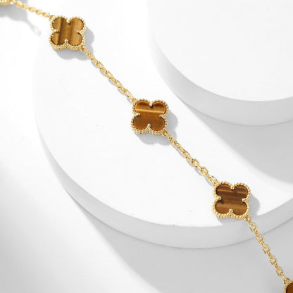 [Rani Jewelry]CLOVER 10 MOTIFS TIGER EYE NECKLACE
