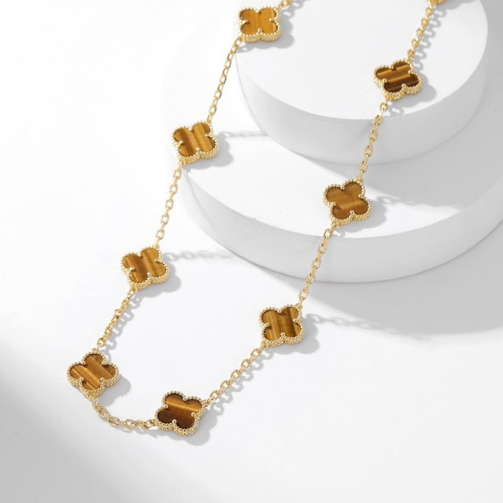 [Rani Jewelry]CLOVER 10 MOTIFS TIGER EYE NECKLACE