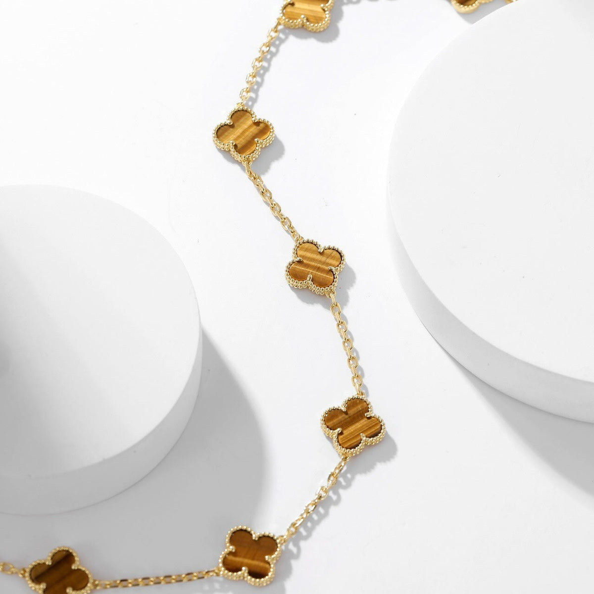 [Rani Jewelry]CLOVER 10 MOTIFS TIGER EYE NECKLACE
