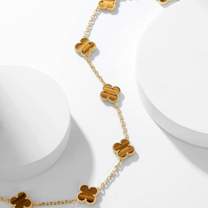 [Rani Jewelry]CLOVER 10 MOTIFS TIGER EYE NECKLACE