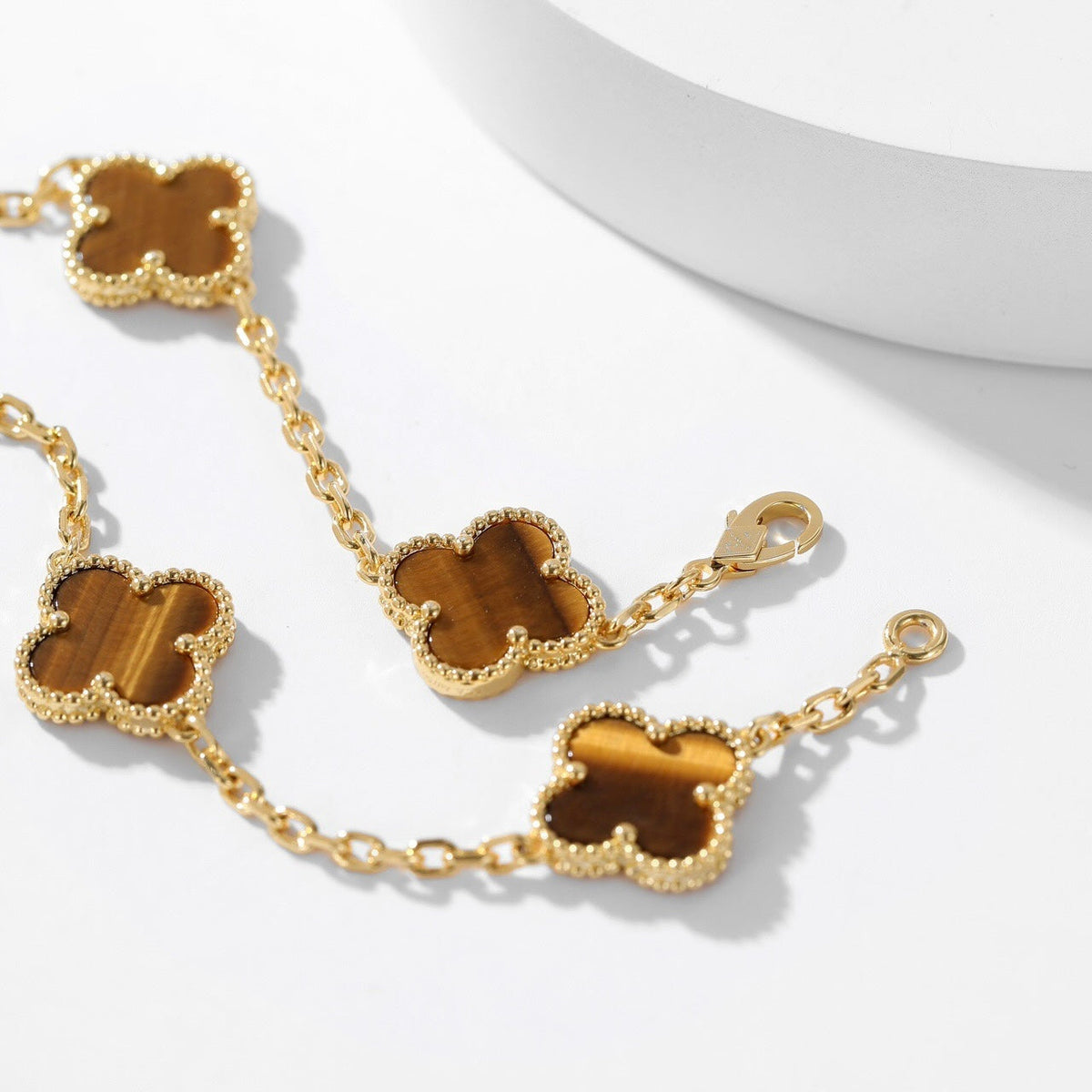 [Rani Jewelry]CLOVER 10 MOTIFS TIGER EYE NECKLACE