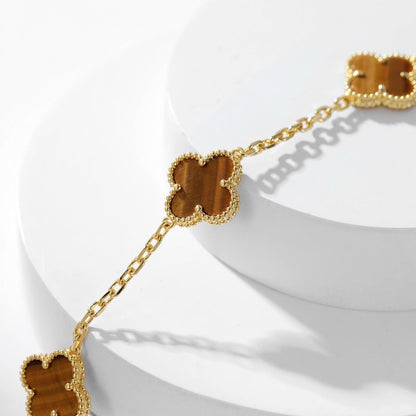 [Rani Jewelry]CLOVER 10 MOTIFS TIGER EYE NECKLACE