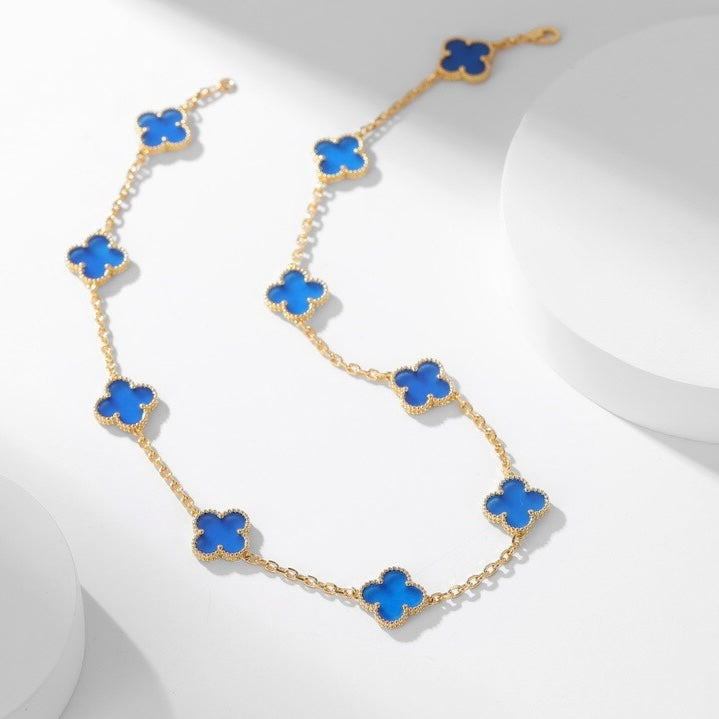 [Rani Jewelry]CLOVER 10 MOTIFS BLUE AGATE NECKLACE