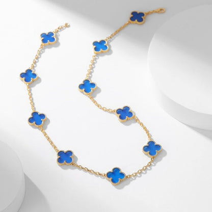 [Rani Jewelry]CLOVER 10 MOTIFS BLUE AGATE NECKLACE