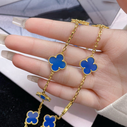 [Rani Jewelry]CLOVER 10 MOTIFS BLUE AGATE NECKLACE