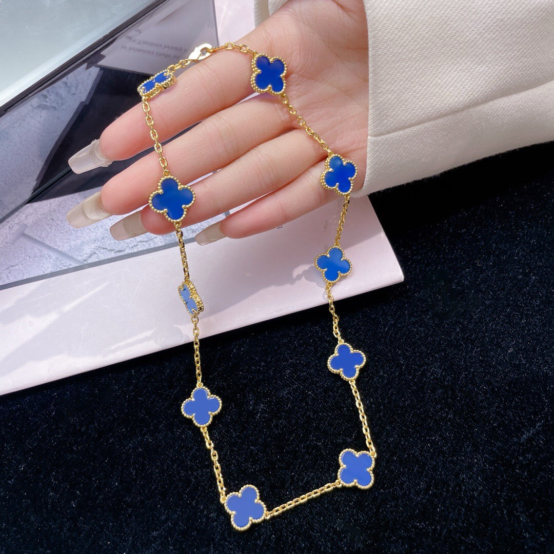 [Rani Jewelry]CLOVER 10 MOTIFS BLUE AGATE NECKLACE