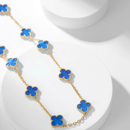 [Rani Jewelry]CLOVER 10 MOTIFS BLUE AGATE NECKLACE