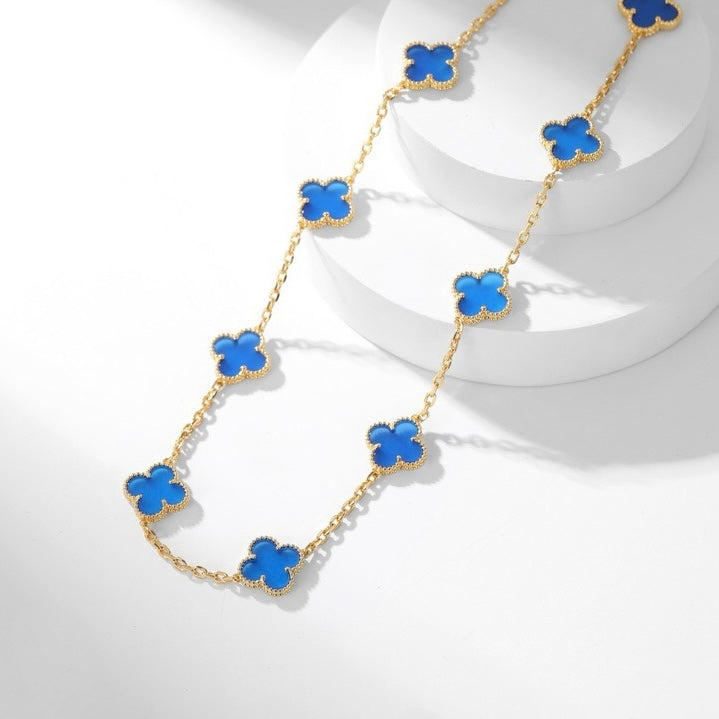 [Rani Jewelry]CLOVER 10 MOTIFS BLUE AGATE NECKLACE