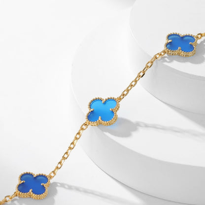[Rani Jewelry]CLOVER 10 MOTIFS BLUE AGATE NECKLACE