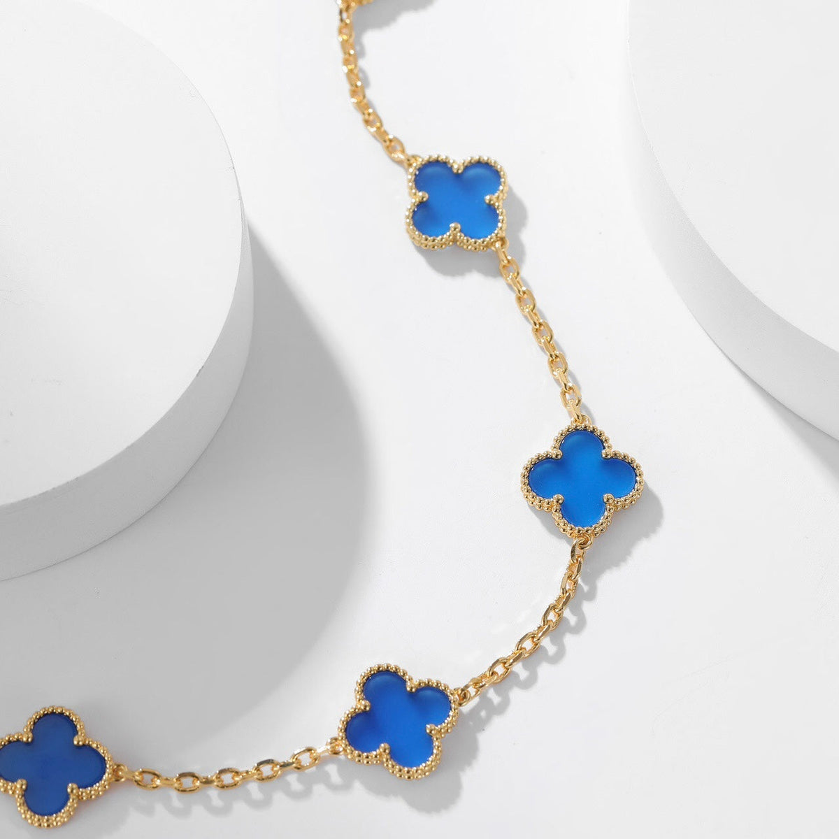 [Rani Jewelry]CLOVER 10 MOTIFS BLUE AGATE NECKLACE