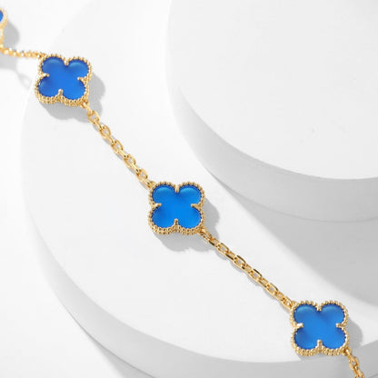 [Rani Jewelry]CLOVER 10 MOTIFS BLUE AGATE NECKLACE