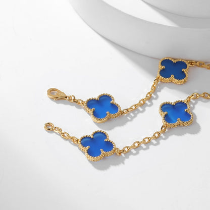 [Rani Jewelry]CLOVER 10 MOTIFS BLUE AGATE NECKLACE