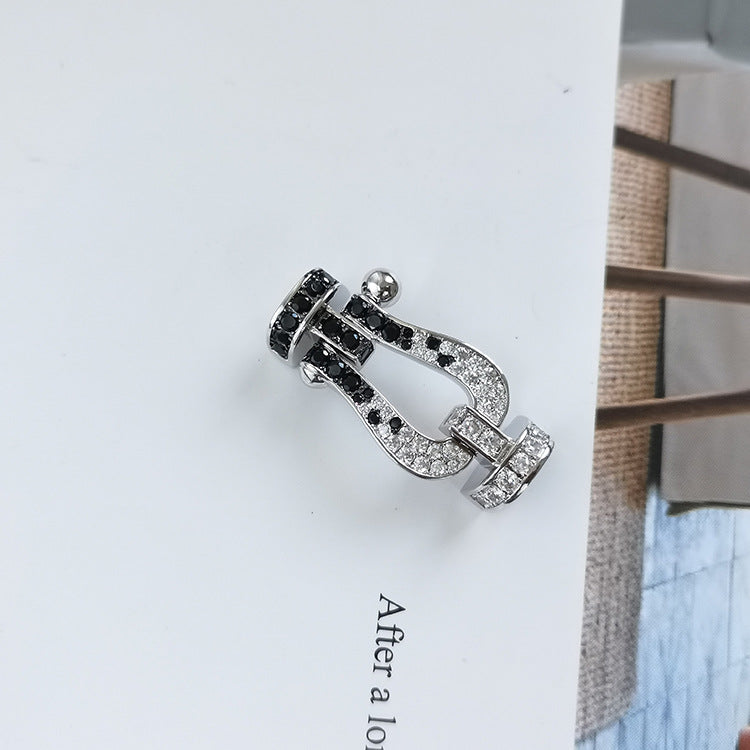 [Rani Jewelry]FORCE LARGE HORSESHOE BLACK WHITE DIAMOND BRACELET ROSE GOLD