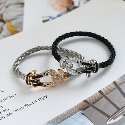 [Rani Jewelry]FORCE LARGE HORSESHOE BLACK WHITE DIAMOND BRACELET SILVER