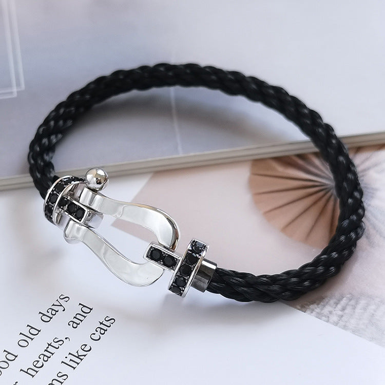 [Rani Jewelry]FORCE LARGE HORSESHOE BLACK DIAMOND BRACELET SILVER