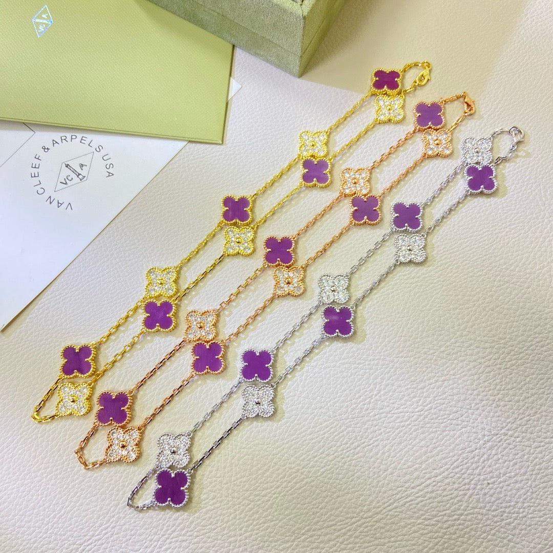 [Rani Jewelry]CLOVER 10 MOTIFS  PURPLE VIOLET DIAMOND NECKLACE