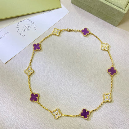 [Rani Jewelry]CLOVER 10 MOTIFS  PURPLE VIOLET DIAMOND NECKLACE