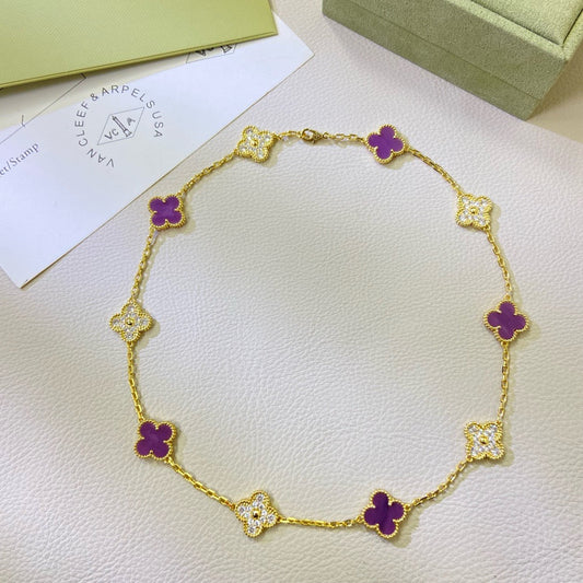 [Rani Jewelry]CLOVER 10 MOTIFS  PURPLE VIOLET DIAMOND NECKLACE