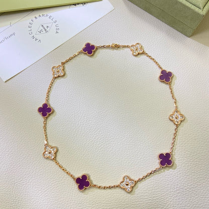 [Rani Jewelry]CLOVER 10 MOTIFS  PURPLE VIOLET DIAMOND NECKLACE