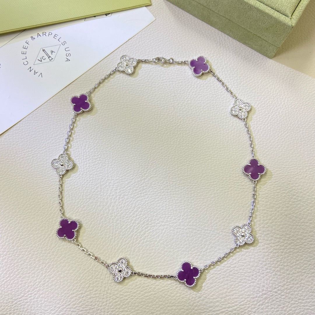 [Rani Jewelry]CLOVER 10 MOTIFS  PURPLE VIOLET DIAMOND NECKLACE