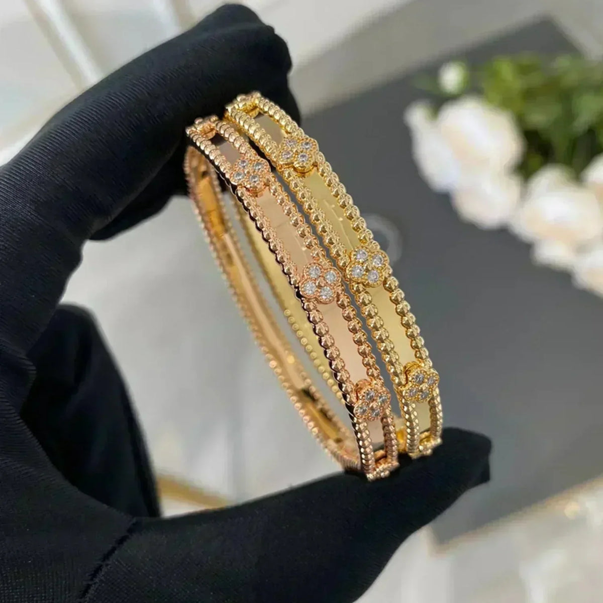[Rani Jewelry]CLOVER BRACELET 4MM DIAMONDS
