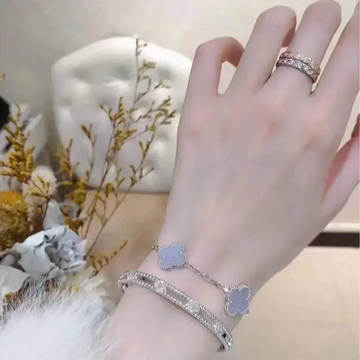 [Rani Jewelry] CLOVER 5 MOTIF PURPLE CHALCEDONY BRACELET COLLECTION