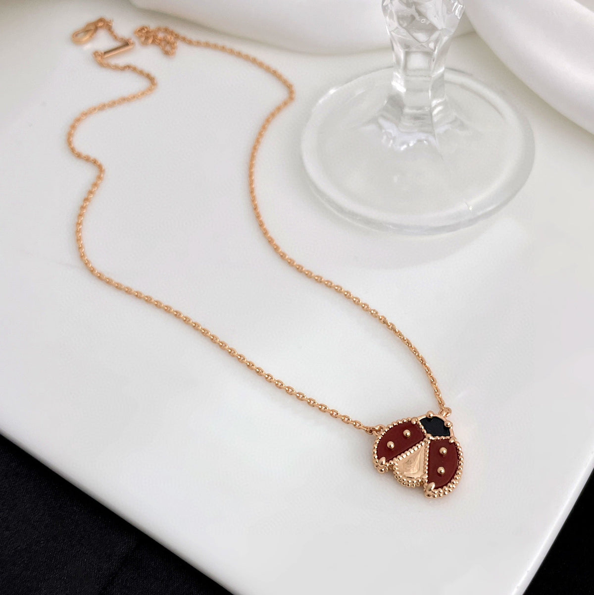 [Rani Jewelry]LUCKY  CARNELIANS LADYBUG NECKLACE