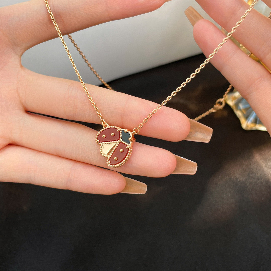 [Rani Jewelry]LUCKY  CARNELIANS LADYBUG NECKLACE
