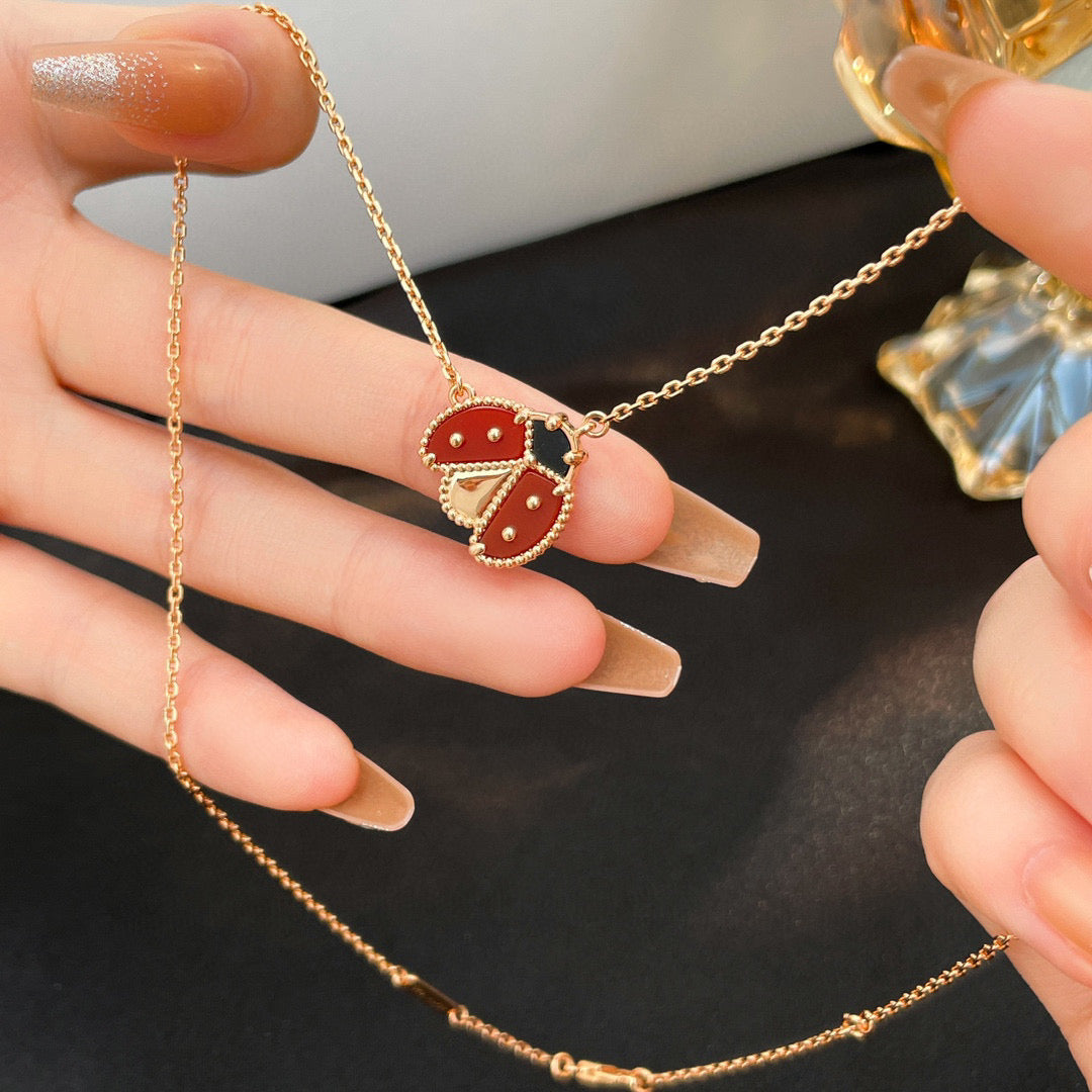 [Rani Jewelry]LUCKY  CARNELIANS LADYBUG NECKLACE