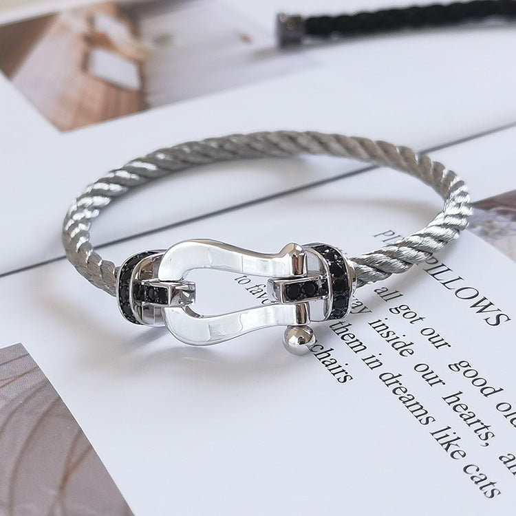 [Rani Jewelry]FORCE LARGE HORSESHOE BLACK DIAMOND BRACELET SILVER