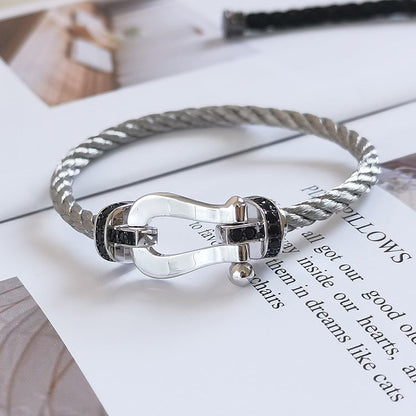 [Rani Jewelry]FORCE LARGE HORSESHOE BLACK DIAMOND BRACELET SILVER