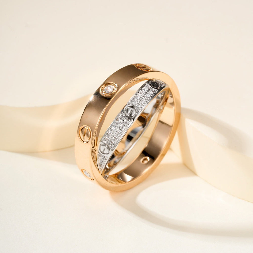 [Rani Jewelry] LOVE PINK GOLD SILVER DIAMOND DOUBLE RING